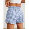 imageMilumia Womens Plaid Paperbag High Waist Ruffle Hem Casual ShortsBlue and White