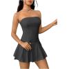 imageMilumia Womens Pleated Mini Tube Top Dress Sleeveless A Line Bandeau Short DressesDark Grey