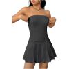 imageMilumia Womens Pleated Mini Tube Top Dress Sleeveless A Line Bandeau Short DressesDark Grey