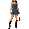 imageMilumia Womens Pleated Mini Tube Top Dress Sleeveless A Line Bandeau Short DressesDark Grey