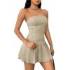 imageMilumia Womens Pleated Mini Tube Top Dress Sleeveless A Line Bandeau Short DressesKhaki