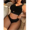 imageMilumia Womens Plus Size Bow Lace Bralette Lingerie Set bra and panty setsBlack