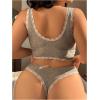 imageMilumia Womens Plus Size Bow Lace Bralette Lingerie Set bra and panty setsGrey