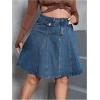 imageMilumia Womens Plus Size High Waist Midi Denim Skirt Flap Pockets A Line Flared Jean Skirts Dark Wash 3XL