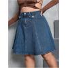 imageMilumia Womens Plus Size High Waist Midi Denim Skirt Flap Pockets A Line Flared Jean Skirts Dark Wash 3XL