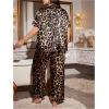 imageMilumia Womens Plus Size Satin Pajama Set 2 Piece Notch Collar Sleepwear LoungewearDark Brown