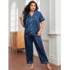 imageMilumia Womens Plus Size Satin Pajama Set 2 Piece Notch Collar Sleepwear LoungewearDeep Blue