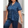 imageMilumia Womens Plus Size Satin Pajama Set 2 Piece Notch Collar Sleepwear LoungewearDeep Blue