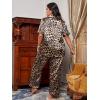 imageMilumia Womens Plus Size Satin Pajama Set 2 Piece Notch Collar Sleepwear LoungewearLeopard Print