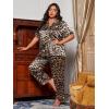 imageMilumia Womens Plus Size Satin Pajama Set 2 Piece Notch Collar Sleepwear LoungewearLeopard Print