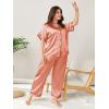 imageMilumia Womens Plus Size Satin Pajama Set 2 Piece Notch Collar Sleepwear LoungewearPink Solid