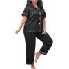 imageMilumia Womens Plus Size Satin Pajama Set 2 Piece Notch Collar Sleepwear LoungewearStripe Black