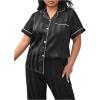imageMilumia Womens Plus Size Satin Pajama Set 2 Piece Notch Collar Sleepwear LoungewearStripe Black