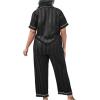imageMilumia Womens Plus Size Satin Pajama Set 2 Piece Notch Collar Sleepwear LoungewearStripe Black
