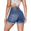 imageMilumia Womens Ripped Denim Shorts High Waisted Folded Hem Jean Shorts with PocketDeep Blue