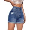 imageMilumia Womens Ripped Denim Shorts High Waisted Folded Hem Jean Shorts with PocketDeep Blue
