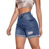 imageMilumia Womens Ripped Denim Shorts High Waisted Folded Hem Jean Shorts with PocketDeep Blue