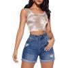 imageMilumia Womens Ripped Denim Shorts High Waisted Folded Hem Jean Shorts with PocketDeep Blue