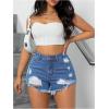 imageMilumia Womens Ripped Distressed Skinny Denim Shorts High Waist Cut Out Raw Hem Short Jeans with Pockets
