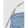 imageMilumia Womens Ruched Denim Halter Top Trendy Backless Asymmetrical Tank TopsLight Wash