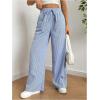imageMilumia Womens Striped Drawstring High Waist Long Pants Casual Straight Leg TrousersBlue