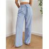 imageMilumia Womens Striped Drawstring High Waist Long Pants Casual Straight Leg TrousersBlue