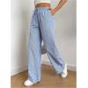 imageMilumia Womens Striped Drawstring High Waist Long Pants Casual Straight Leg TrousersBlue