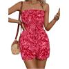 imageMilumia Womens Summer Strapless Smocked Tube Romper Printed Tie Front Shorts JumpsuitRed