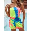 imageMilumia Womens Summer Tie Dye Strapless Tube Top Shorts Jumpsuit Sleeveless RomperMulticolor