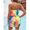 imageMilumia Womens Summer Tie Dye Strapless Tube Top Shorts Jumpsuit Sleeveless RomperMulticolor