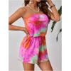 imageMilumia Womens Summer Tie Dye Strapless Tube Top Shorts Jumpsuit Sleeveless RomperPink