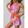 imageMilumia Womens Summer Tie Dye Strapless Tube Top Shorts Jumpsuit Sleeveless RomperPink