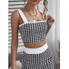 imageMilumia Womens Two Piece Outfit Houndstooth Plaid Crop Tank Top and Pants SetA Black and White