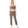 imageMilumia Womens Two Piece Outfit Houndstooth Plaid Crop Tank Top and Pants SetBrown