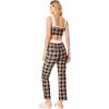 imageMilumia Womens Two Piece Outfit Houndstooth Plaid Crop Tank Top and Pants SetBrown