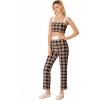 imageMilumia Womens Two Piece Outfit Houndstooth Plaid Crop Tank Top and Pants SetBrown