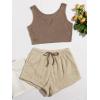 imageMilumia Womens Two Piece Pajama Crop Tank Top Tie Waist Fluffy Teddy Shorts Lounge SetA Brown and Beige