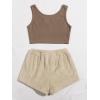 imageMilumia Womens Two Piece Pajama Crop Tank Top Tie Waist Fluffy Teddy Shorts Lounge SetA Brown and Beige