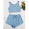 imageMilumia Womens Two Piece Pajama Crop Tank Top Tie Waist Fluffy Teddy Shorts Lounge SetB Blue Plain