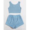 imageMilumia Womens Two Piece Pajama Crop Tank Top Tie Waist Fluffy Teddy Shorts Lounge SetB Blue Plain