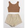 imageMilumia Womens Two Piece Pajama Crop Tank Top Tie Waist Fluffy Teddy Shorts Lounge SetB Multicolor Brown