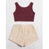 imageMilumia Womens Two Piece Pajama Crop Tank Top Tie Waist Fluffy Teddy Shorts Lounge SetMulti Red Brown