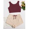 imageMilumia Womens Two Piece Pajama Crop Tank Top Tie Waist Fluffy Teddy Shorts Lounge SetMulti Red Brown