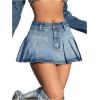 imageMilumia Womens Y2K Low Rise Flare Pleated Denim Skirt Micro Mini Jean SkirtBlue