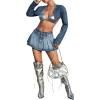 imageMilumia Womens Y2K Low Rise Flare Pleated Denim Skirt Micro Mini Jean SkirtBlue