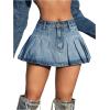 imageMilumia Womens Y2K Low Rise Flare Pleated Denim Skirt Micro Mini Jean SkirtBlue