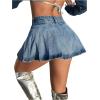 imageMilumia Womens Y2K Low Rise Flare Pleated Denim Skirt Micro Mini Jean SkirtBlue