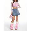 imageMilumia Womens Y2k Lace Up Front Flared Skirt Ruffle Hem Denim Mini SkirtsMedium Wash
