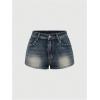 imageMilumia Womens Y2k Rhinestone Decor Denim Shorts Punk Skinny Mini Shorts with PocketWashed Blue