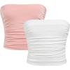imageMilumia Girls 2 Pack Tube Top Ruched Strapless Going Out Basic Bandeau TopsWhite and Pink